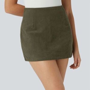 Halara Womens Corduroy High-Rise‎ Mini Skort L Green Preppy Academia Classic